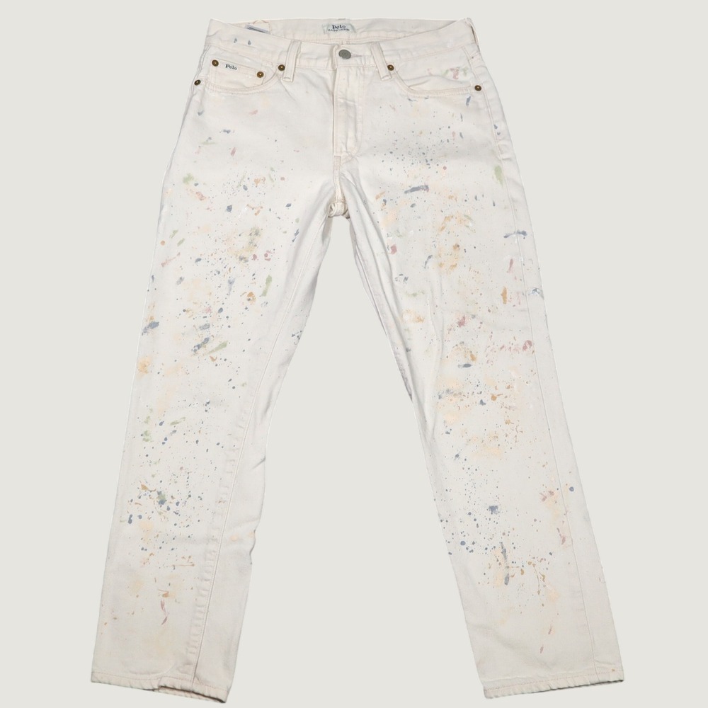 Polo Ralph Lauren Avery Boyfriend Jeans Women 26 White Paint Splatter Denim Art